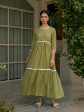 Mint Grace Dress in Kota Doriya Fabric with Embroidery
